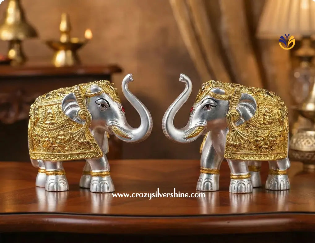 Gold and Silver Plated Elephants Pair Crazy Silver Shine