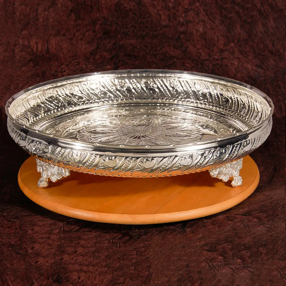 German Silver Fancy Plate 14 Inches Crazy Silver Shine