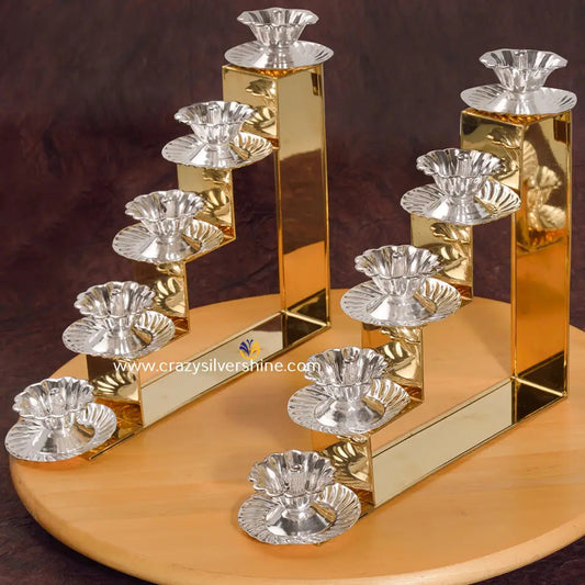 Brass Steps Pair Diyas Crazy Silver Shine