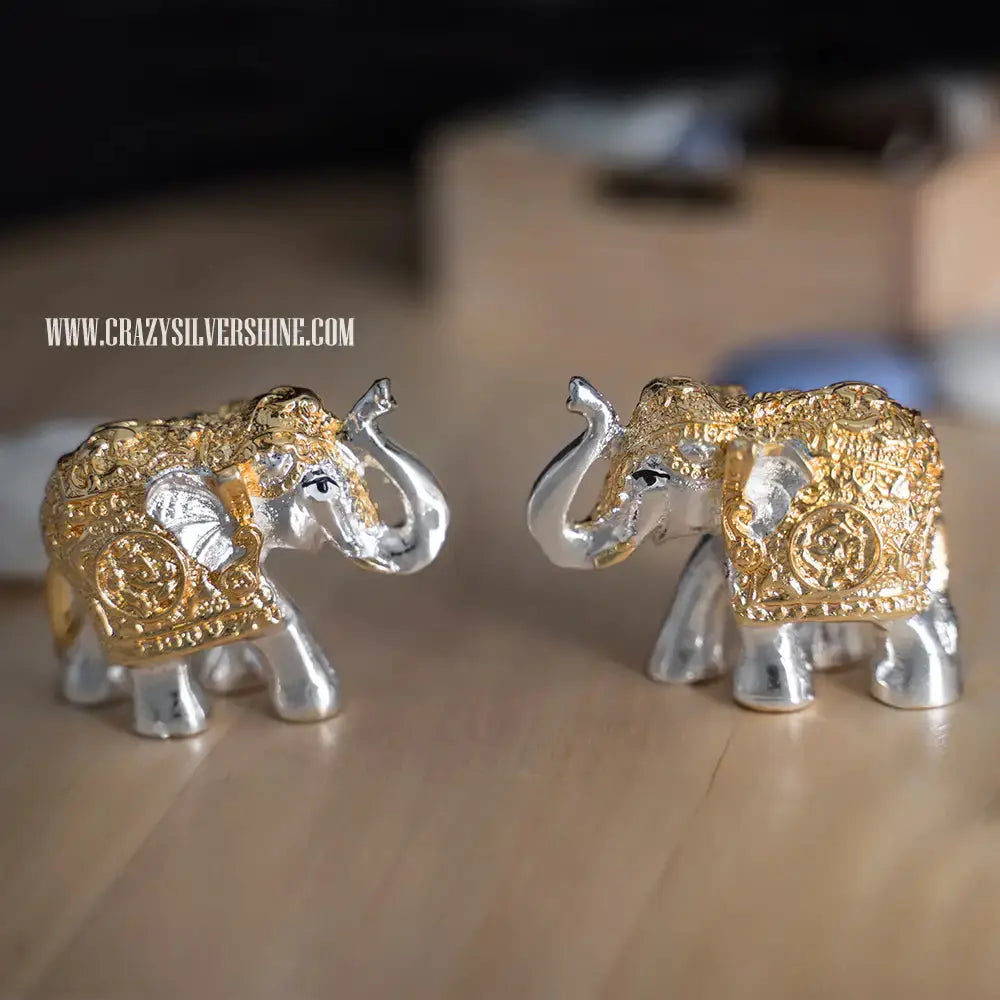 Silver and Gold Plated Baby Elephants Pair Crazy Silver Shine