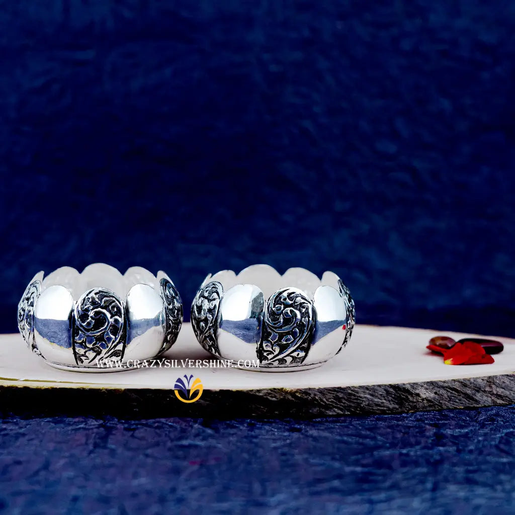 Antique Flower Bowls Pair Crazy Silver Shine